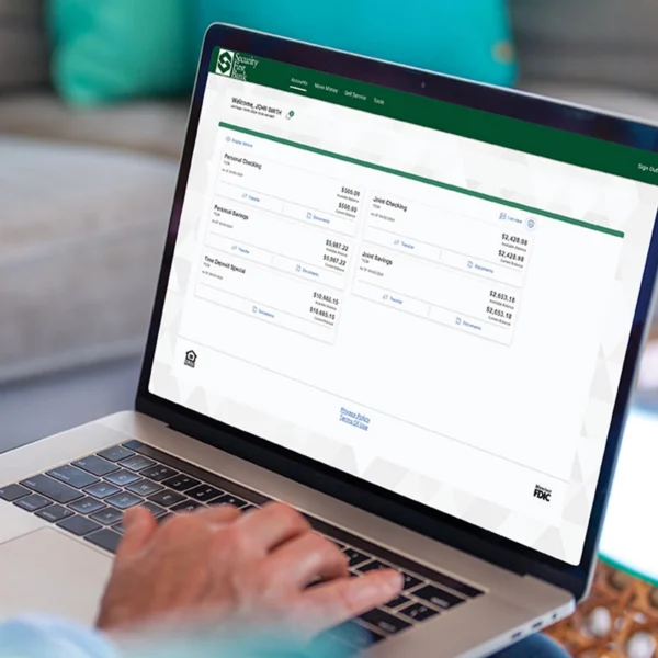 A laptop screen showing an online banking statement.