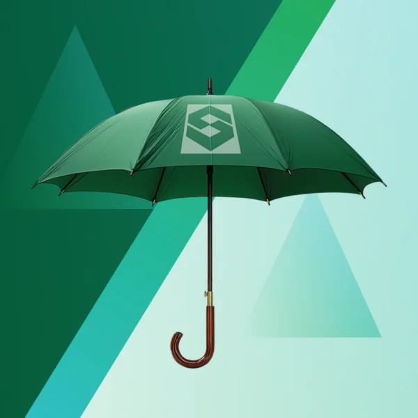 A green umbrella with Security First Bank