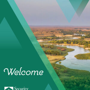 Security First Bank welcome lobby posters with scenery from east river